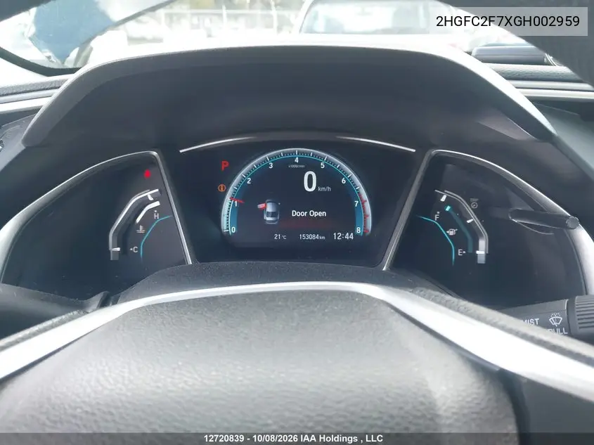 2016 HONDA CIVIC VIN 2HGFC2F7XGH002959 — фото 7