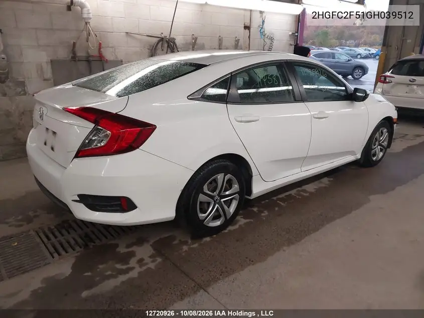HONDA CIVIC 2016, VIN 2HGFC2F51GH039512