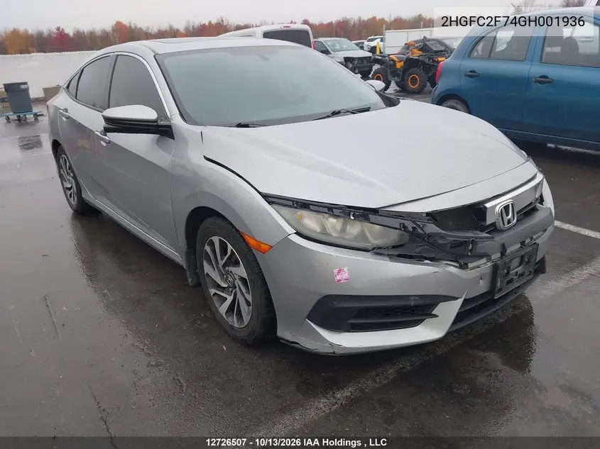 HONDA CIVIC 2016, VIN 2HGFC2F74GH001936