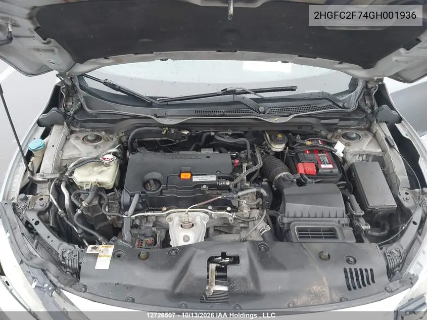 2016 HONDA CIVIC VIN 2HGFC2F74GH001936 — фото 10