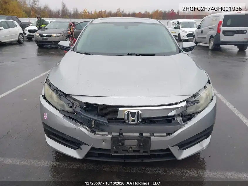 2016 HONDA CIVIC VIN 2HGFC2F74GH001936 — фото 13
