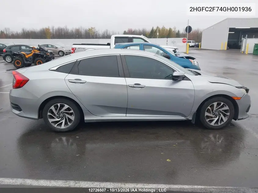 2016 HONDA CIVIC VIN 2HGFC2F74GH001936 — фото 14