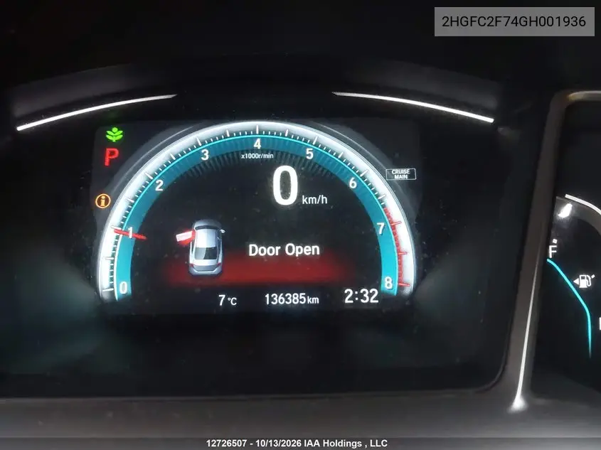 2016 HONDA CIVIC VIN 2HGFC2F74GH001936 — фото 16