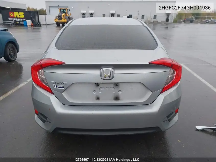 2016 HONDA CIVIC VIN 2HGFC2F74GH001936 — фото 17