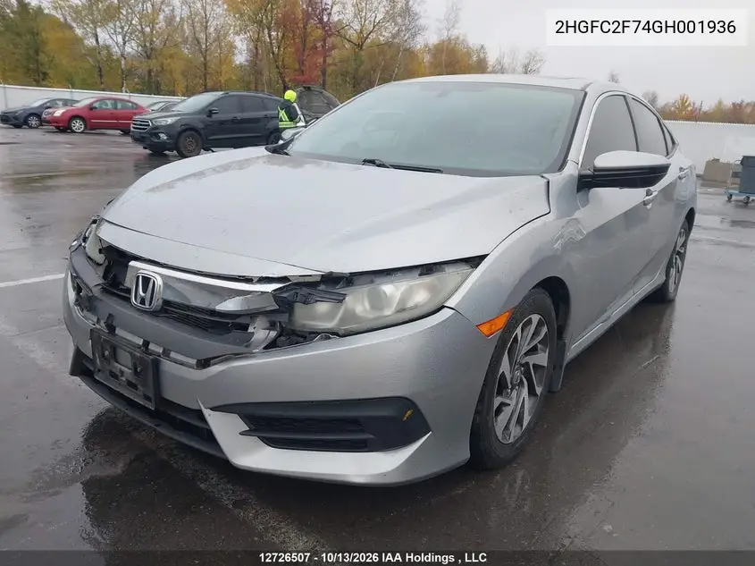 2016 HONDA CIVIC VIN 2HGFC2F74GH001936 — фото 2