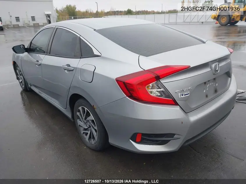 2016 HONDA CIVIC VIN 2HGFC2F74GH001936 — фото 3