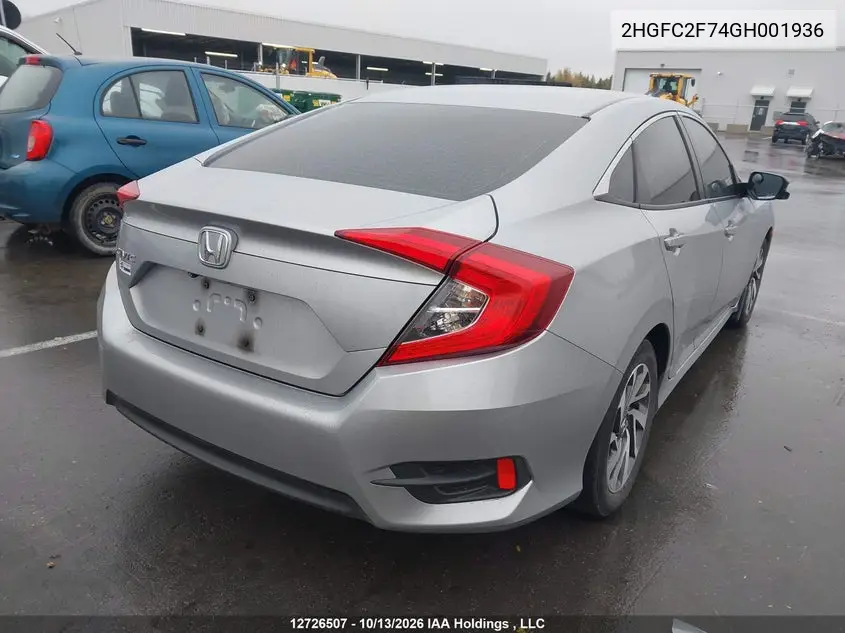 2016 HONDA CIVIC VIN 2HGFC2F74GH001936 — фото 4