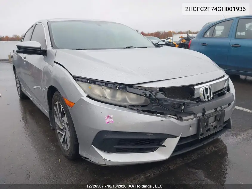2016 HONDA CIVIC VIN 2HGFC2F74GH001936 — фото 6
