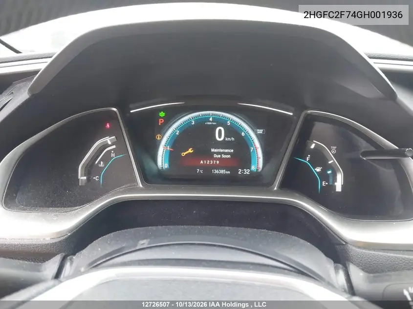 2016 HONDA CIVIC VIN 2HGFC2F74GH001936 — фото 7