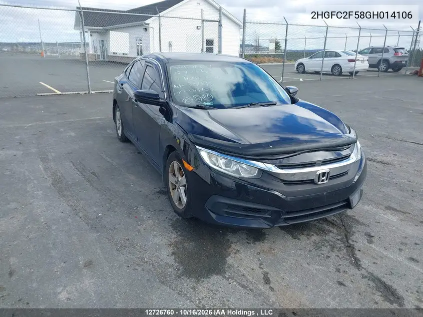 HONDA CIVIC 2016, VIN 2HGFC2F58GH014106