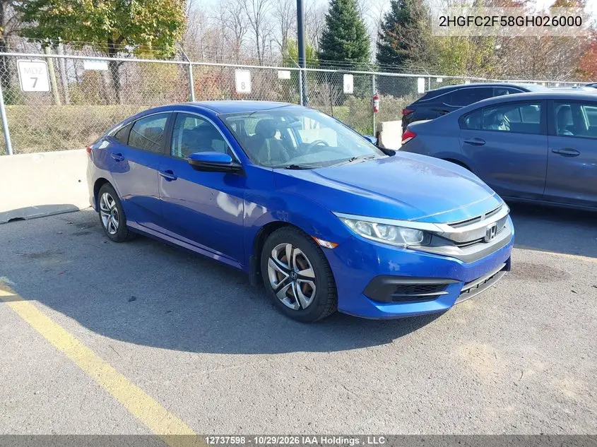 HONDA CIVIC 2016, VIN 2HGFC2F58GH026000