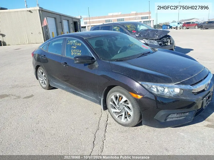 HONDA CIVIC 2016, VIN 2HGFC2F75GH027896