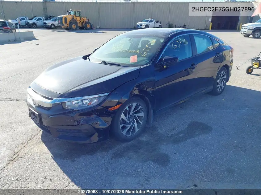 2016 HONDA CIVIC VIN 2HGFC2F75GH027896 — фото 2