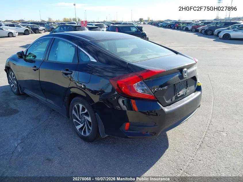 2016 HONDA CIVIC VIN 2HGFC2F75GH027896 — фото 3