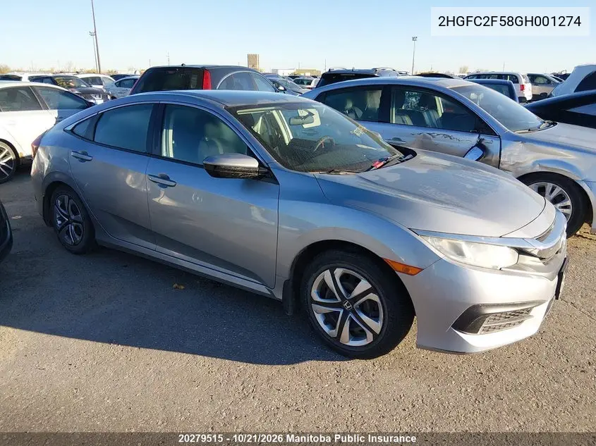 HONDA CIVIC 2016, VIN 2HGFC2F58GH001274