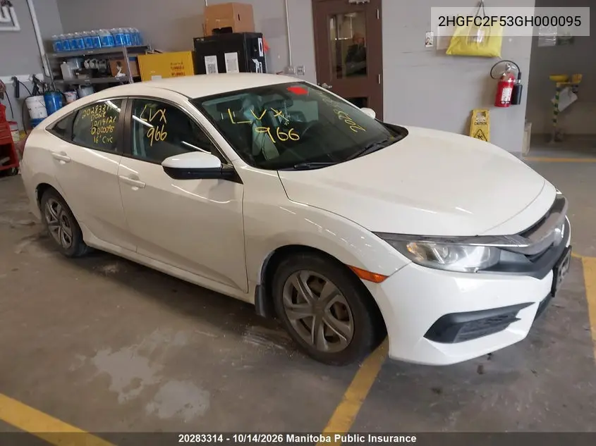 HONDA CIVIC 2016, VIN 2HGFC2F53GH000095