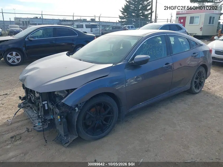2016 HONDA CIVIC VIN 2HGFC2F56GH010202 — фото 2