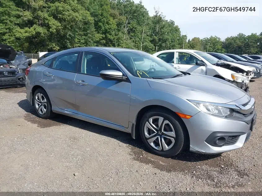 HONDA CIVIC 2016, VIN 2HGFC2F67GH549744