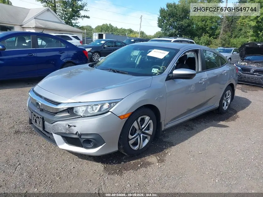 2016 HONDA CIVIC VIN 2HGFC2F67GH549744 — фото 2
