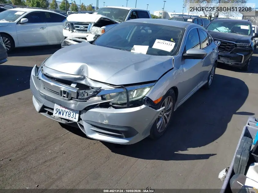 2016 HONDA CIVIC VIN 2HGFC2F58GH512208 — фото 2