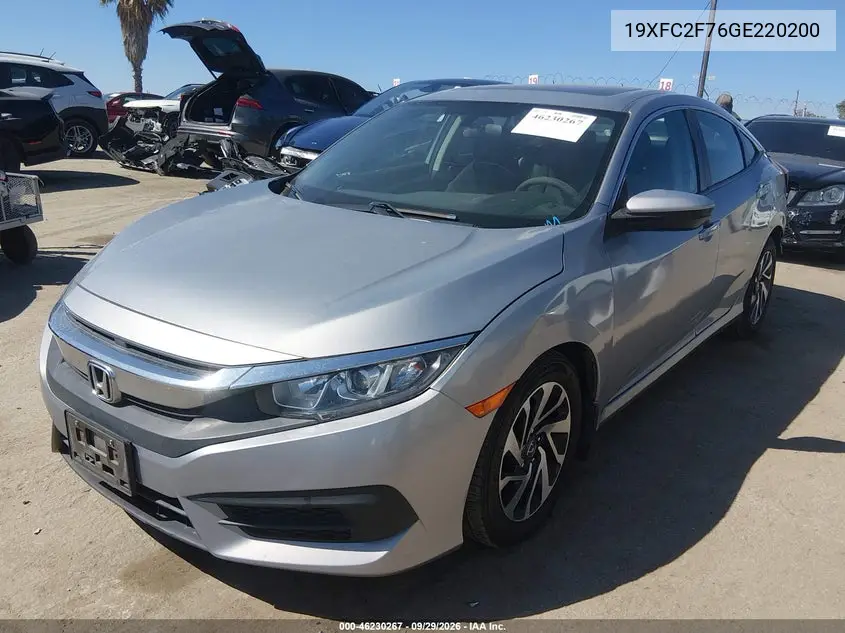 2016 HONDA CIVIC VIN 19XFC2F76GE220200 — фото 2