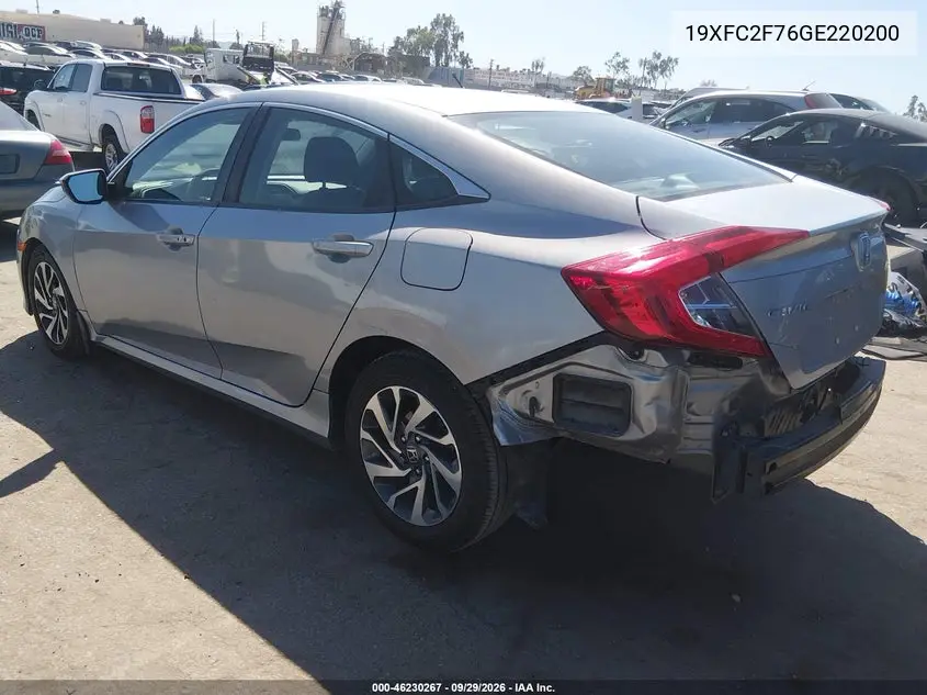 2016 HONDA CIVIC VIN 19XFC2F76GE220200 — фото 3