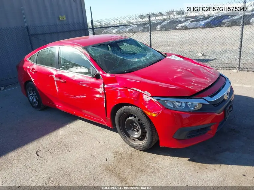 HONDA CIVIC 2016, VIN 2HGFC2F57GH575347