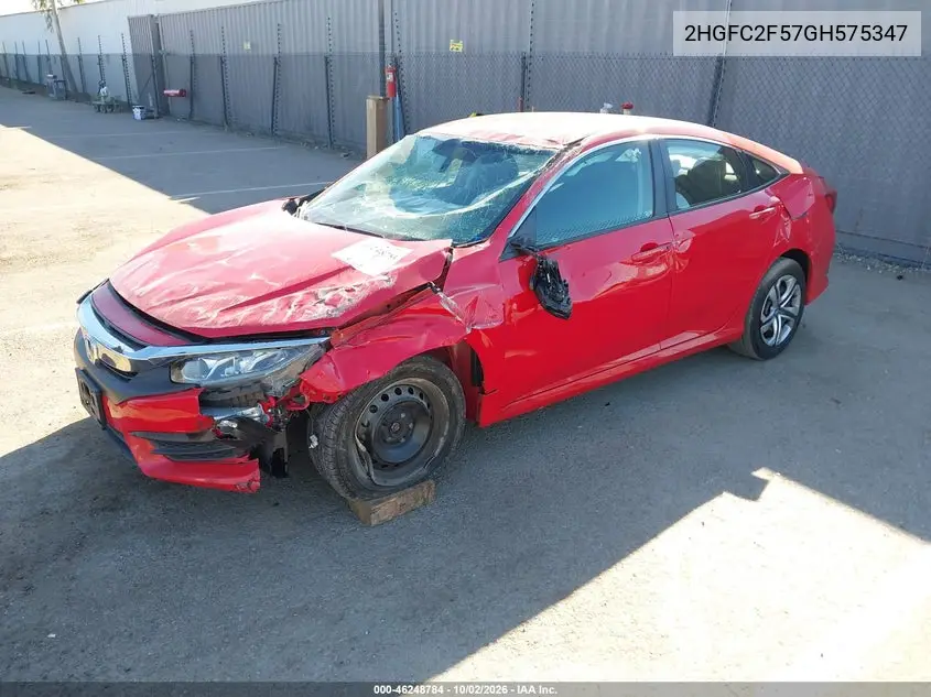 2016 HONDA CIVIC VIN 2HGFC2F57GH575347 — фото 2