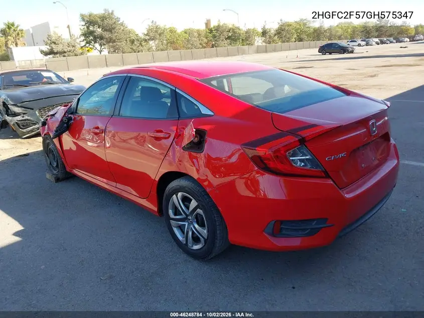 2016 HONDA CIVIC VIN 2HGFC2F57GH575347 — фото 3