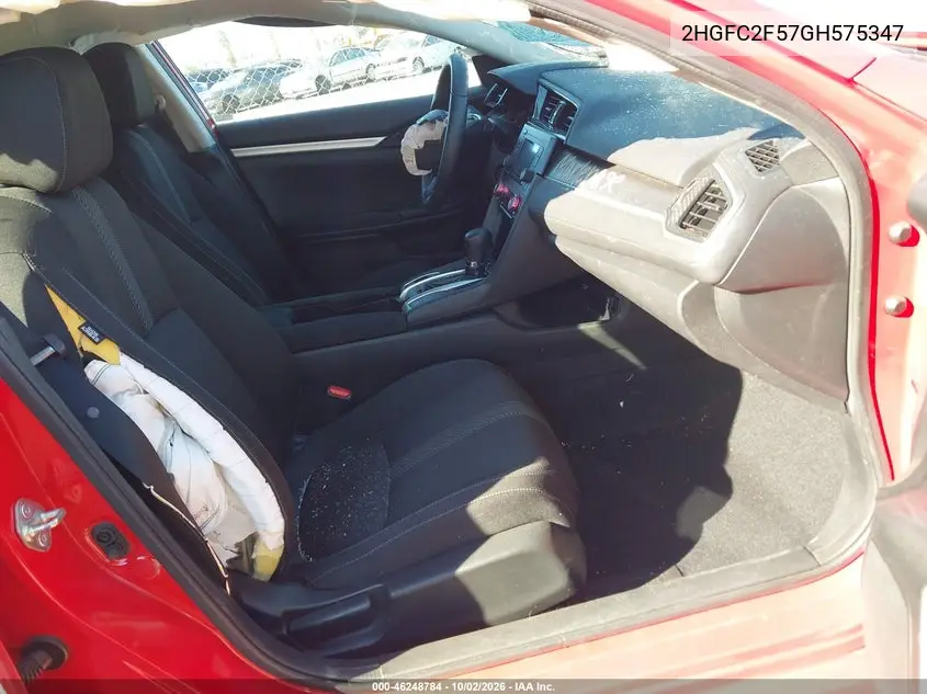 2016 HONDA CIVIC VIN 2HGFC2F57GH575347 — фото 5