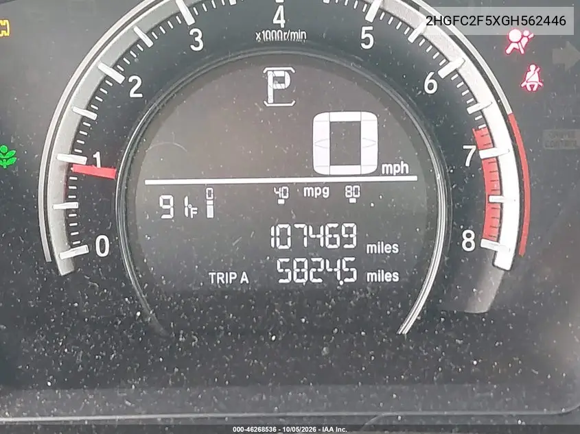 2016 HONDA CIVIC VIN 2HGFC2F5XGH562446 — фото 15