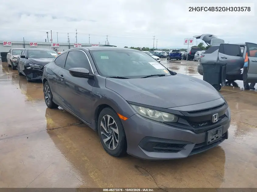 HONDA CIVIC 2016, VIN 2HGFC4B52GH303578