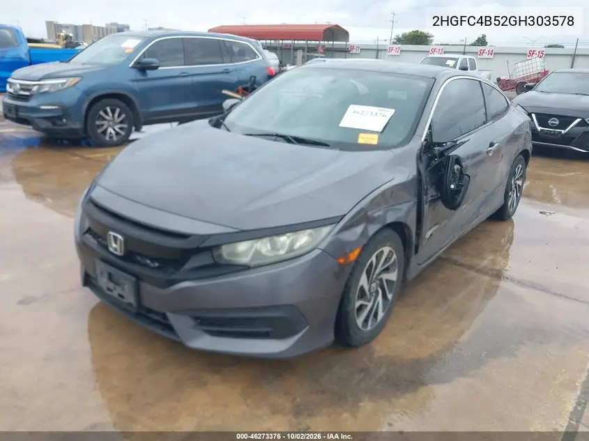 2016 HONDA CIVIC VIN 2HGFC4B52GH303578 — фото 2