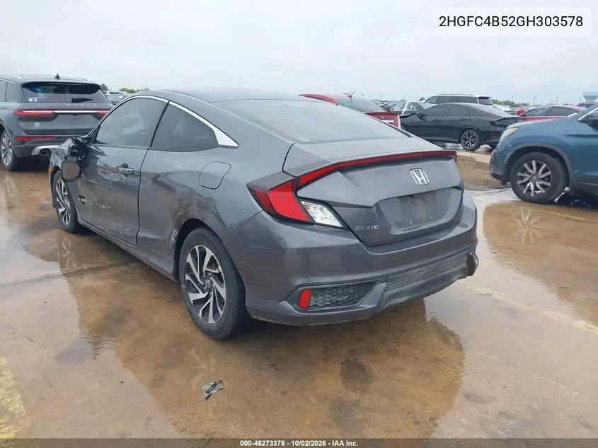 2016 HONDA CIVIC VIN 2HGFC4B52GH303578 — фото 3