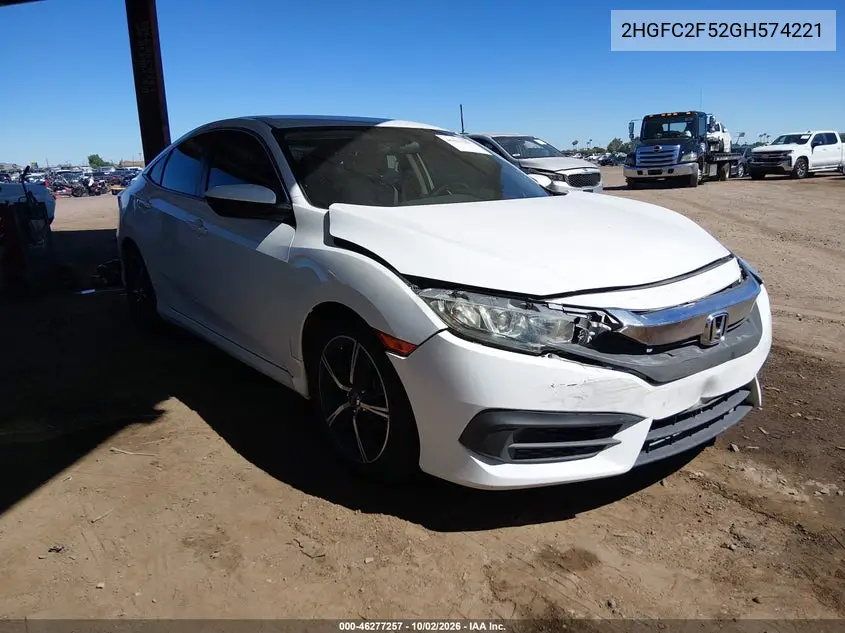 HONDA CIVIC 2016, VIN 2HGFC2F52GH574221