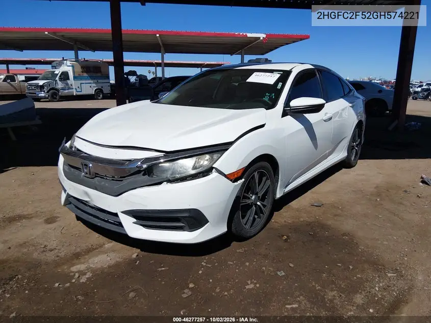 2016 HONDA CIVIC VIN 2HGFC2F52GH574221 — фото 2
