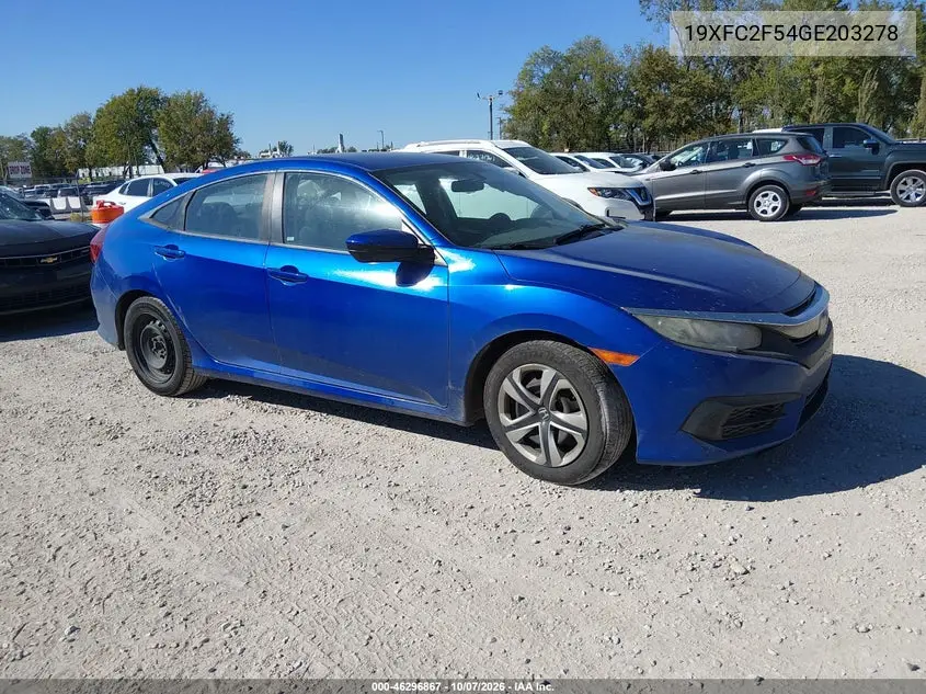 HONDA CIVIC 2016, VIN 19XFC2F54GE203278