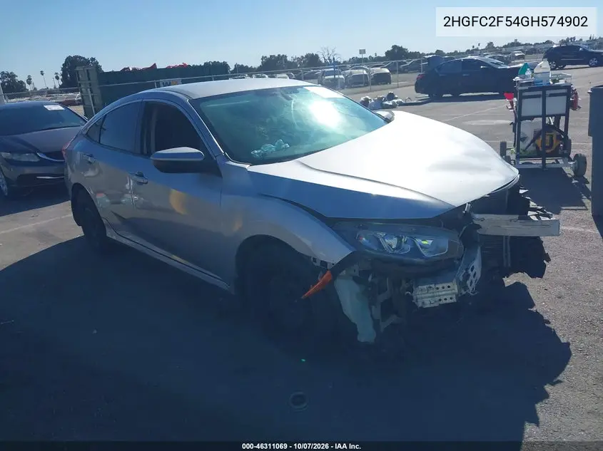 HONDA CIVIC 2016, VIN 2HGFC2F54GH574902