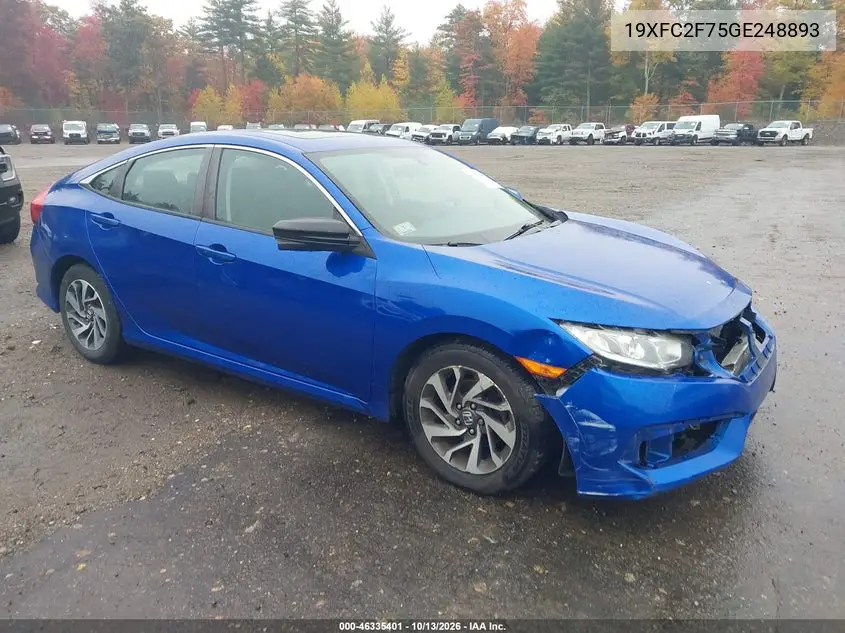 HONDA CIVIC 2016, VIN 19XFC2F75GE248893