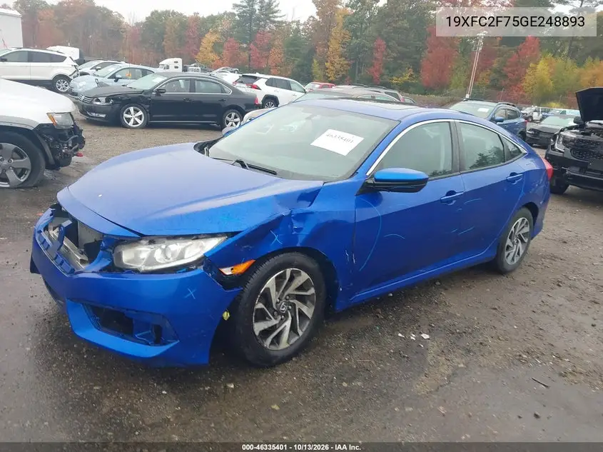 2016 HONDA CIVIC VIN 19XFC2F75GE248893 — фото 2