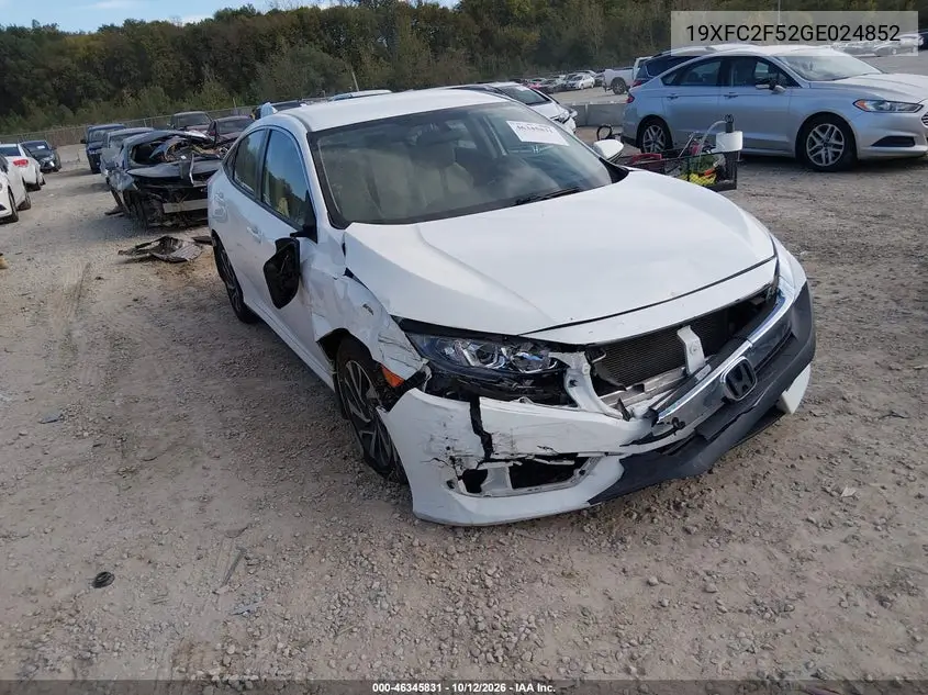 HONDA CIVIC 2016, VIN 19XFC2F52GE024852