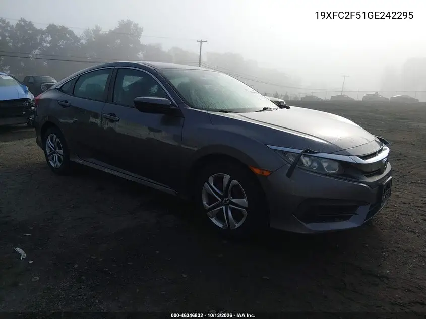 HONDA CIVIC 2016, VIN 19XFC2F51GE242295