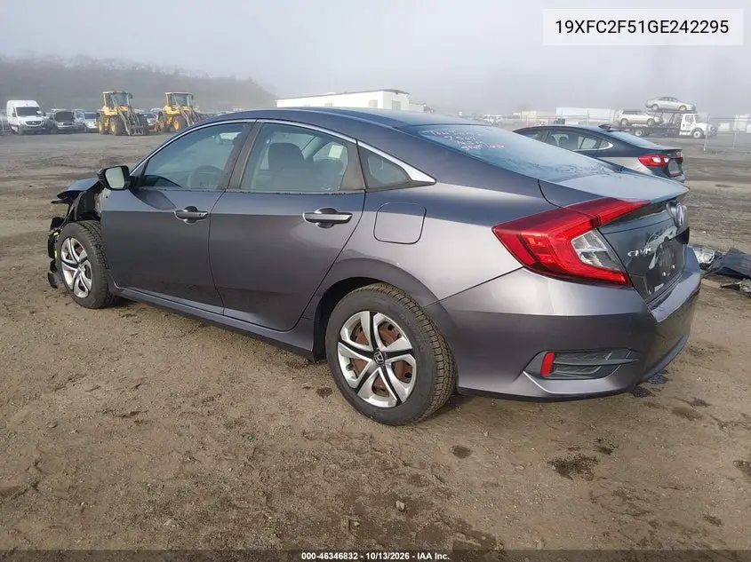 2016 HONDA CIVIC VIN 19XFC2F51GE242295 — фото 3