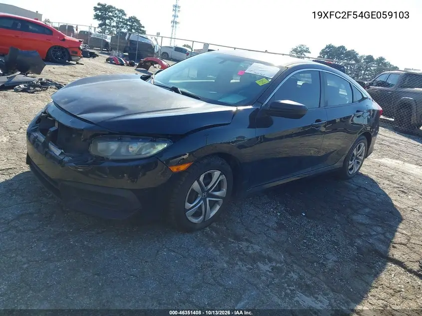 2016 HONDA CIVIC VIN 19XFC2F54GE059103 — фото 2