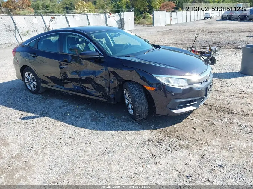 HONDA CIVIC 2016, VIN 2HGFC2F53GH511239