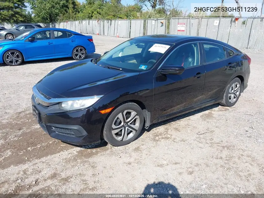 2016 HONDA CIVIC VIN 2HGFC2F53GH511239 — фото 2