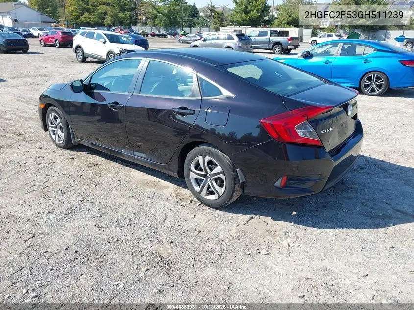 2016 HONDA CIVIC VIN 2HGFC2F53GH511239 — фото 3