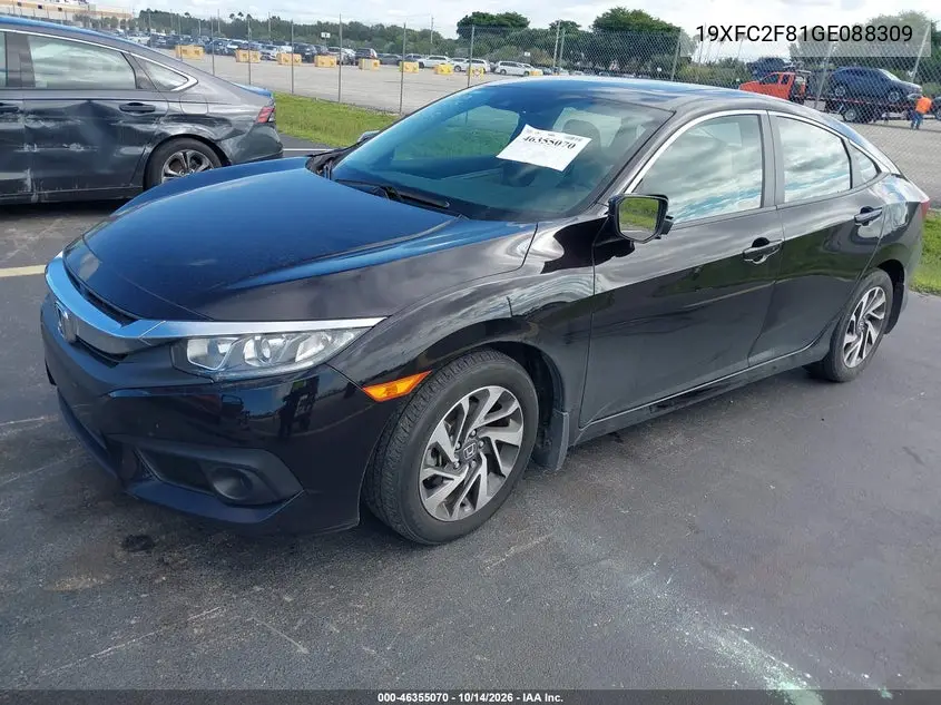 2016 HONDA CIVIC VIN 19XFC2F81GE088309 — фото 2