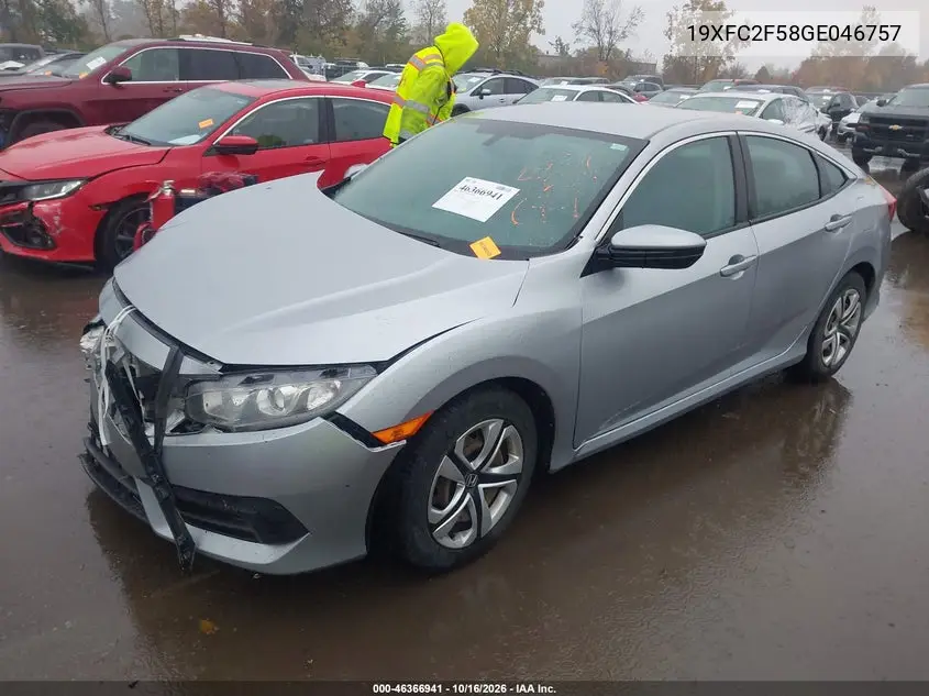 2016 HONDA CIVIC VIN 19XFC2F58GE046757 — фото 2