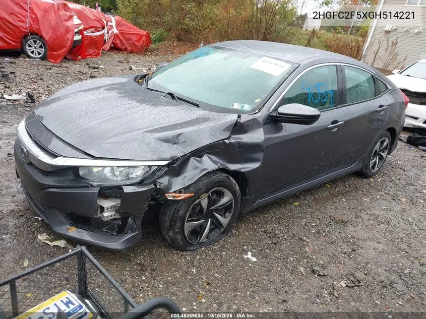 2016 HONDA CIVIC VIN 2HGFC2F5XGH514221 — фото 2